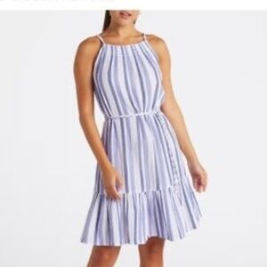 Beachlunchlounge White and Blue Striped Mini Dress 100%Cotton